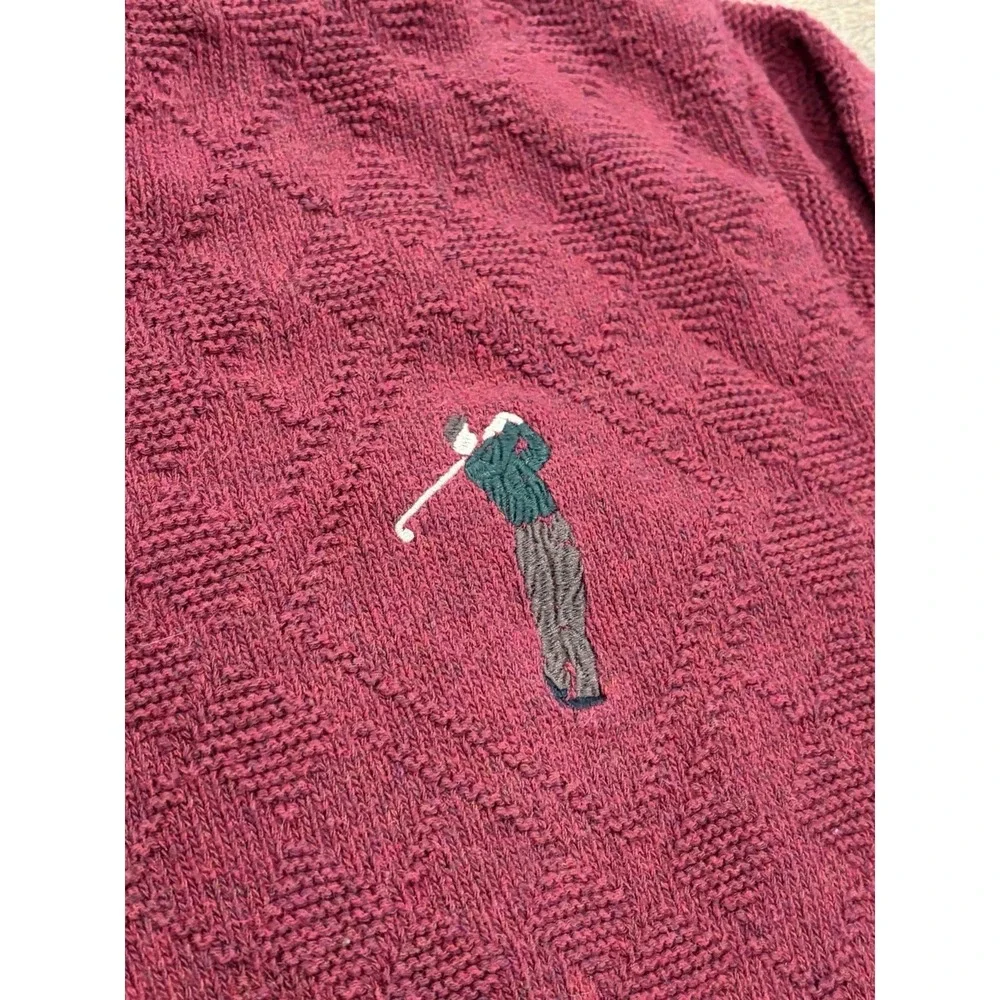 Vintage 90s Haggar Tour Heavy Knit Golf Sweater Embroidered Large Red Made In US